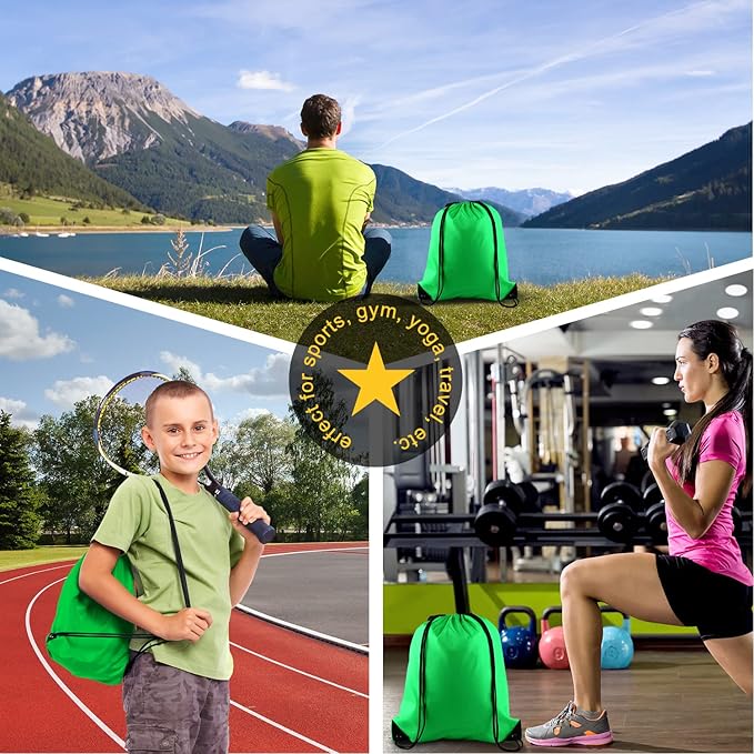 KUUQA 60Pcs Green Drawstring Backpack Bag Bulk Drawstring Bags String Bags Storage Bags Gym Backpack for Sport Gym Traveling