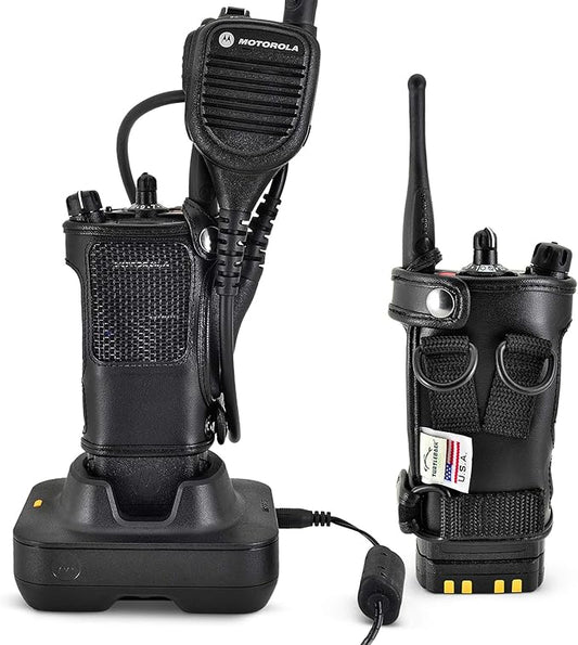 Turtleback Radio Holster for Motorola APX6000 – Durable Leather Belt Radio Holster – Durable Duty Belt Holder with D-Rings – All-Button Access – Fits Slim or Extended Battery