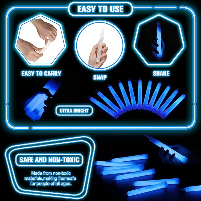 Sotiff 48 Pcs 6 Inch Large Bright Glow Sticks Light Sticks Emergency Chem Safety Glow Sticks with 12 Hours Duration for Survival Hiking Outdoor Camping Dark Party Activities Blackout Storm