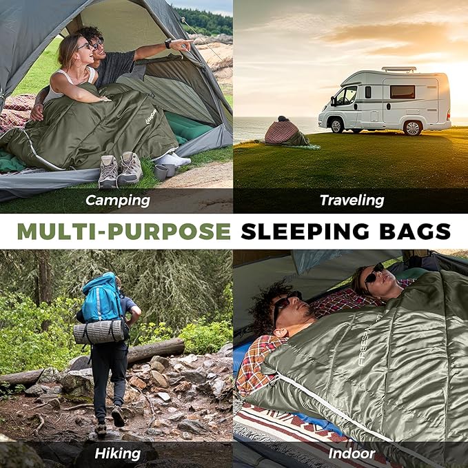 KingCamp Double Sleeping Bag for Adults, Queen Size 2 Person XXL Flannel Sleeping Bag, Waterproof Lightweight Flannel Quilt with 2 Pillows, Perfect for Couples Family Camping Hiking