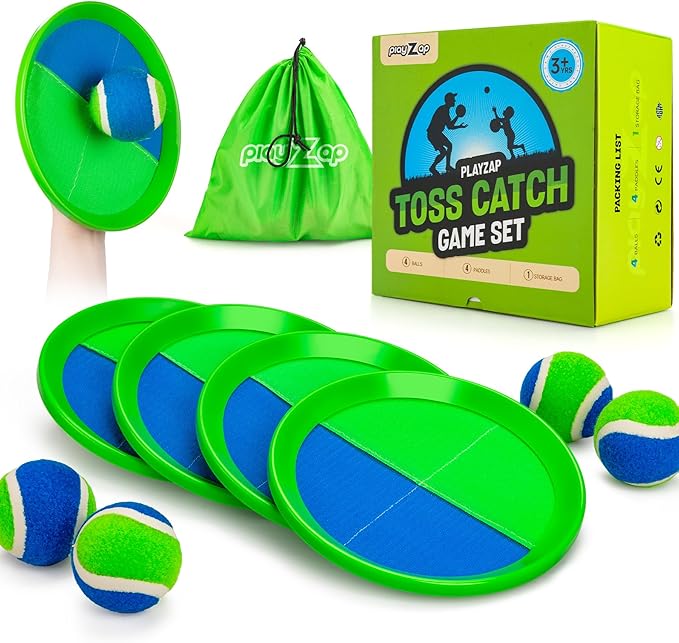 Toss and Catch Ball Set - Indoor Outdoor Toys for Kids Games - Outside Yard Pool Beach Toys for 3 4 5 6 7 8+ Years Old Boys Girls - Classic Birthday Gift - 4 Pack Green