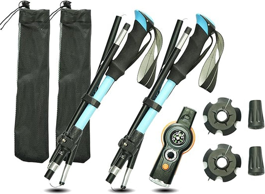 Folding Trekking Poles, Hiking Travel Poles, Hiking Equipment, Lightweight Trekking Poles, Suitable for Men and Women, The Elderly and Children，with an Outdoor Compass