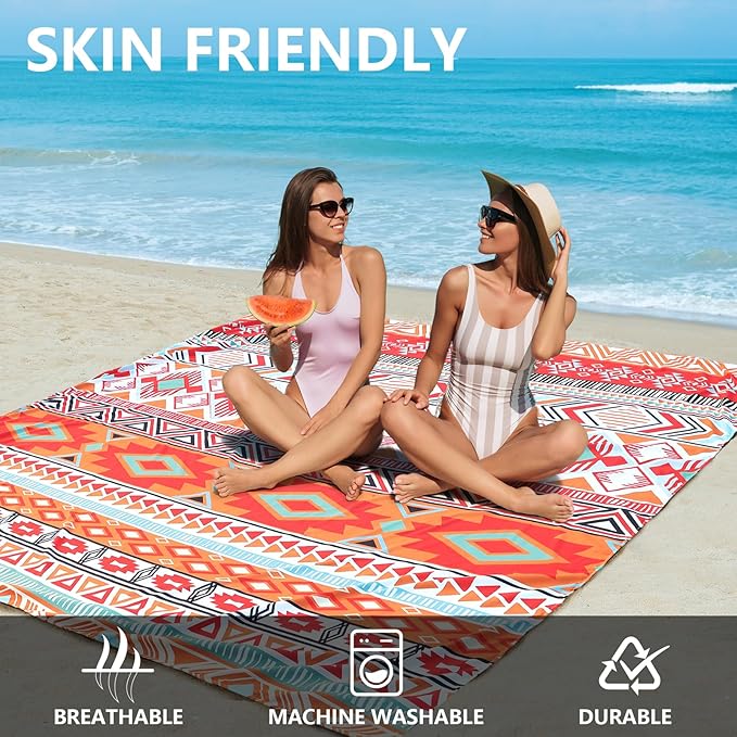 Beach Blanket, Sandproof Beach Mat, Waterproof Quick Drying Lightweight Outdoor Picnic Mat 120"x108" for 2-8 Adults with Pocket for Travel, Camping, Hiking