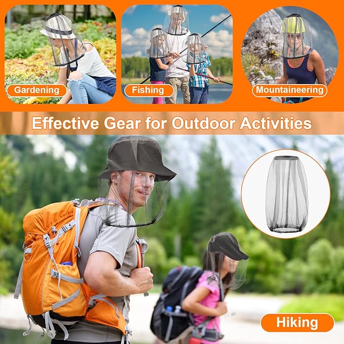 Funtery 12 Pcs Mosquito Head Mesh Face Fly Netting Hood Protecting Sun Fishing Hat with Net for Men Women