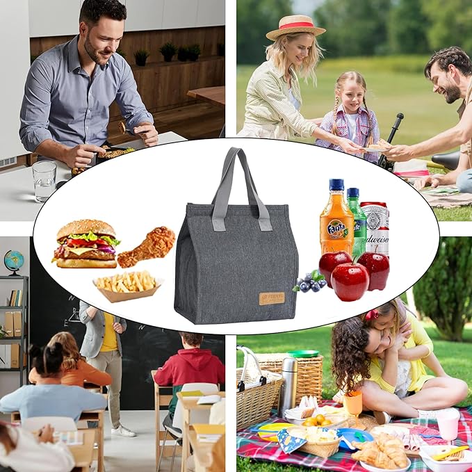 Lunch Bag for Women/Men,Waterproof Reusable Portable Lunch Tote,Lunch Box Bag.Thermal Cooler Bag Ideal for Work/Party/l/Travel/Picnic (Light Gray)