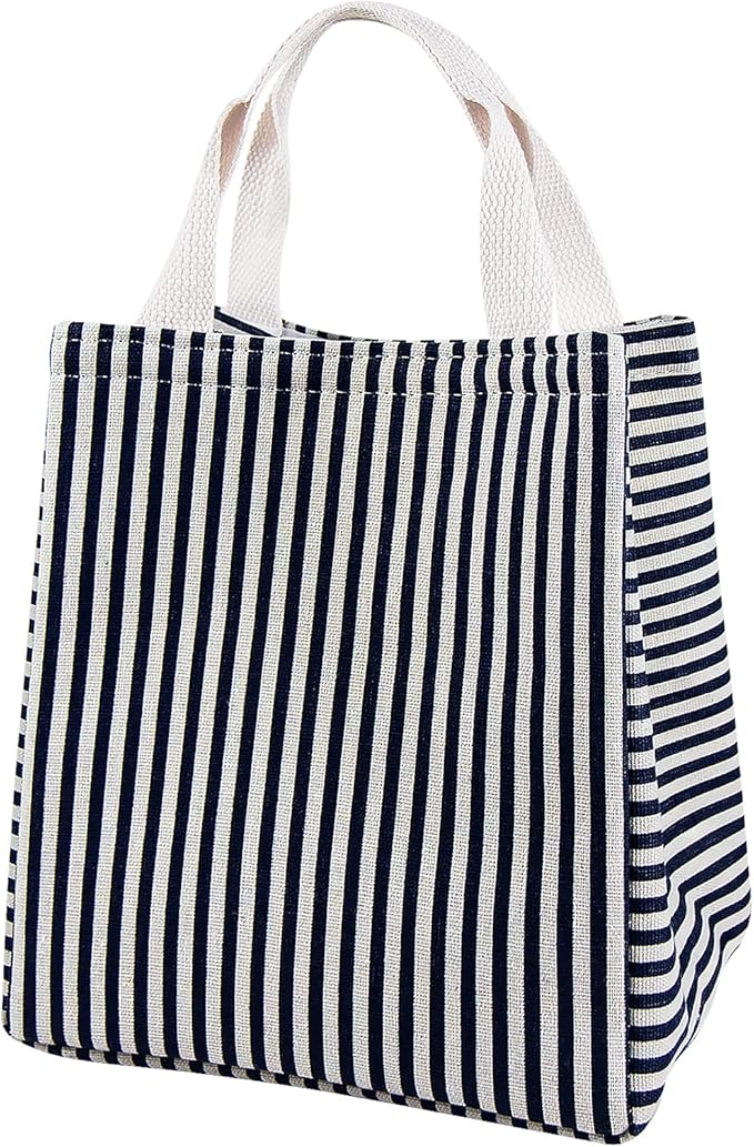 Lunch Bag Insulated Lunch Box for Women Men,Reusable Adult Lunch Tote Bags for Work or Travel (Striped Blue)
