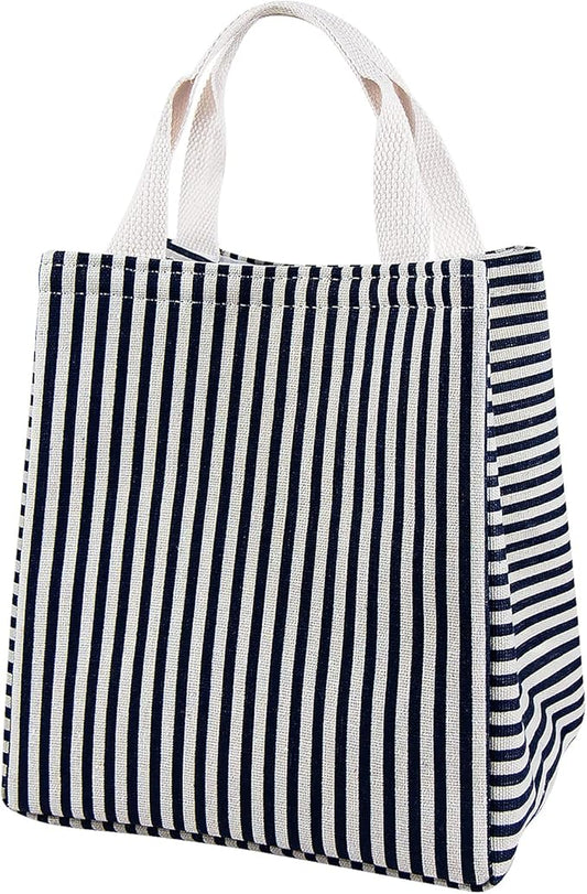 Lunch Bag Insulated Lunch Box for Women Men,Reusable Adult Lunch Tote Bags for Work or Travel (Striped Blue)