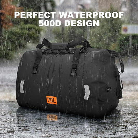 Motorcycle Dry Bag, Waterproof Duffel Bag & Roll-top Dry Duffel Bag, Motorcycle Luggage Travel Bag with Air Valve & Quick-adjust Straps For Riding,Travel, Black, 70L