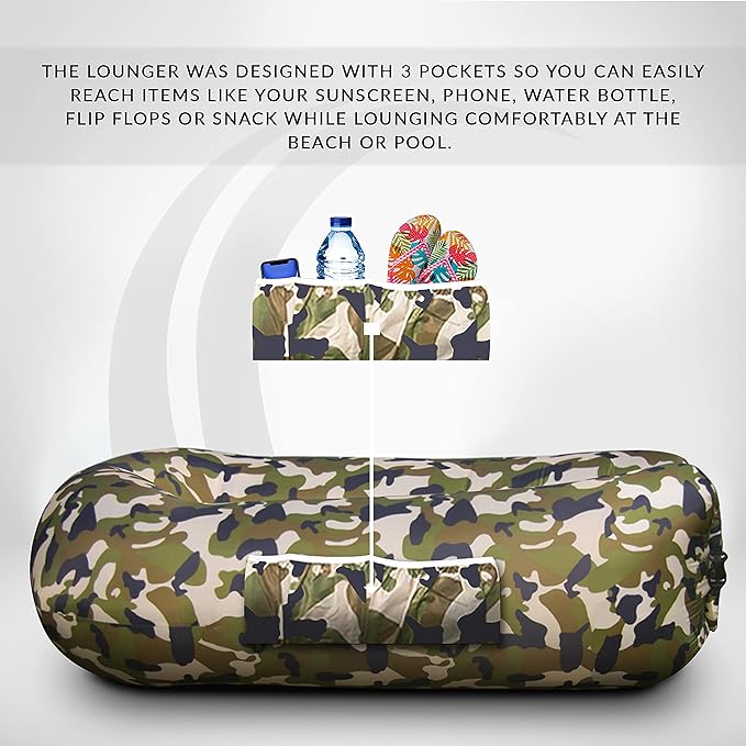 Nevlers 2 Pack Inflatable Loungers Air Sofa Couch | Perfect for Beach Chair Camping Chairs or Portable Hammock |Travel Bag Pouch, Pegs & 3 Pockets| Movie Seating & Camping Accessories Blow Up Lounger