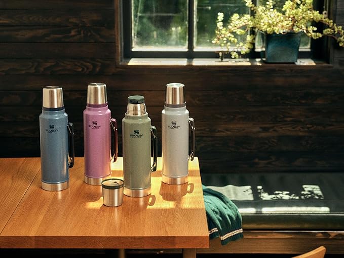 Stanley Classic Legendary Vacuum Bottle 1.5 qt | Wide Mouth with Leakproof Cup Lid | Keep Drinks Hot or Cold | Packable for Travel | Insulated Stainless Steel Thermos | BPA-Free | Hammertone Green