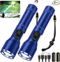 Rechargeable Magnetic Flashlights 100,000 High Lumens, Super Bright LED Powerful Flashlight 8 Modes with COB Work Light, Waterproof Handheld Flash Light for Camping (2 Pack with Paper Box, Blue)