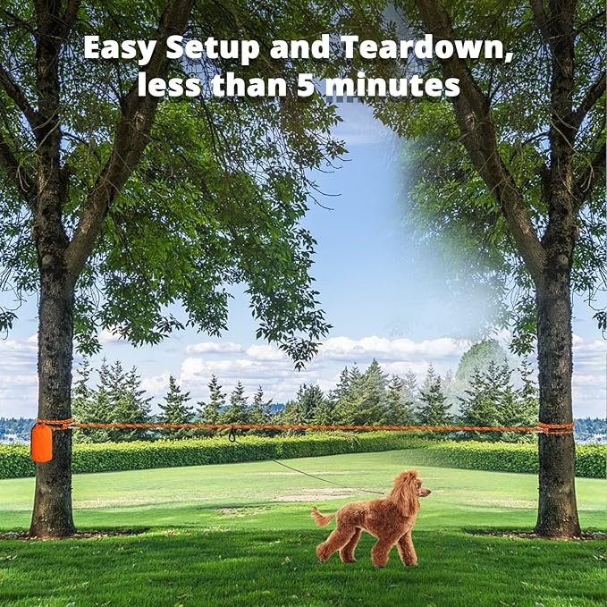 Dog Tie Out Cable for Camping - 50ft/70ft/100ft Portable Reflective Overhead Trolley System for Dogs up to 300lbs - Dog Lead for Yard Camping | Parks | Outdoor Events