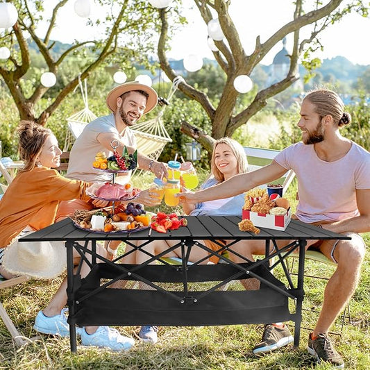 Folding Camping Tables that Fold Up Lightweight,Aluminum Roll Up Camping Table for 4-6 Person Camp Table with Large Storage and Carrying Bag for Outdoor, Picnic, Backyards, BBQ, Beach, 220 Lbs