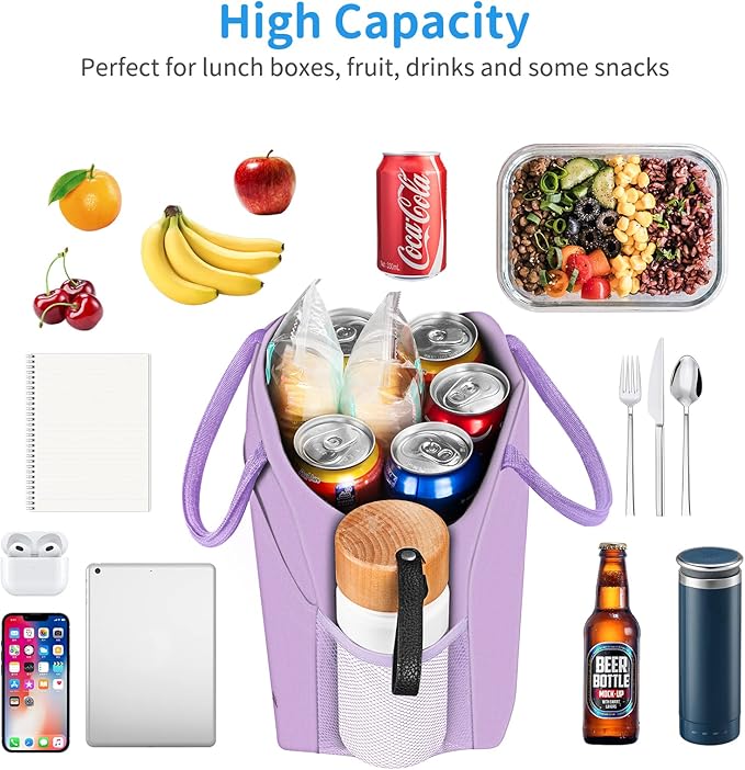 Lunch Bag Lunch Box for Women Men Reusable Insulated Lunch Bags for Adults,Leakproof Cute Cooler Lunch Tote Bag, Large Capacity for Work Travel Picnic,Purple