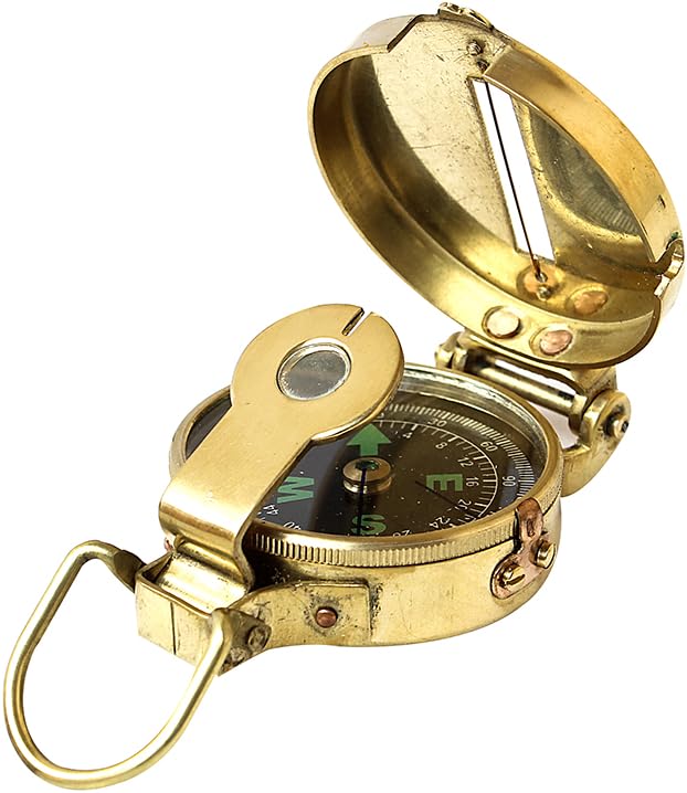 collectiblesBuy Vintage Old Style Military Compass Nautical Pocket Shiny Brass Navigational Instrument Pocket Compass | Engraved Gift for Husband, Son, Scouts, Camping, Hiking