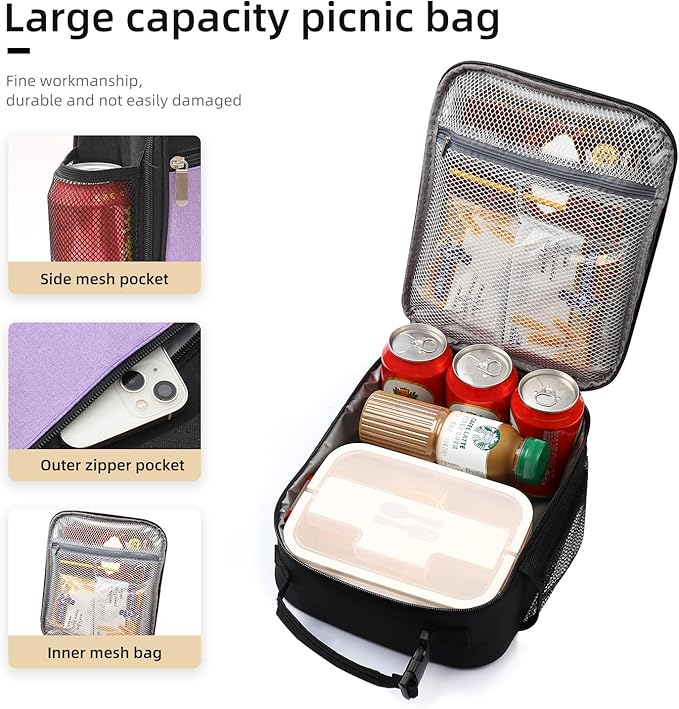 Lunch box Lunch bag for men women Insulated Lunchbox Lunch bags for Work Picnic Travel (Thicken light purple)