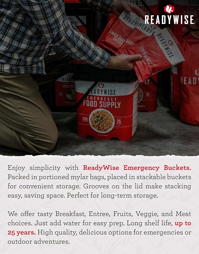 READYWISE - Gluten Free Bucket, 84 Servings, Emergency, MRE Meal Food Supply, Premade, Freeze Dried Survival Food for Hiking, Adventure & Camping Essentials, Individually Packaged, 25 Year Shelf Life