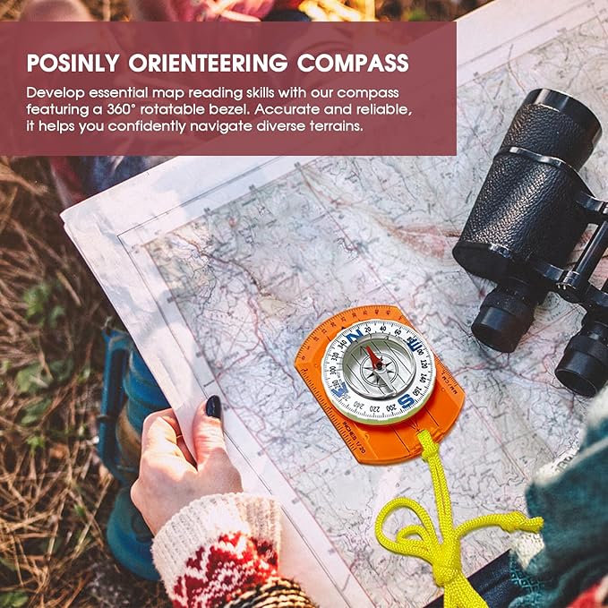 Posinly Advanced Orienteering Compass - Survival Whistle, Map Reading Field Compass for Camping, Hiking & Navigation, Great for Kids