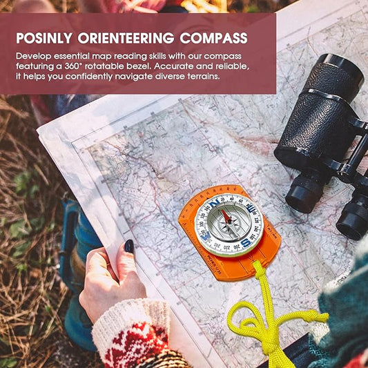 Posinly Advanced Orienteering Compass - Survival Whistle, Map Reading Field Compass for Camping, Hiking & Navigation, Great for Kids