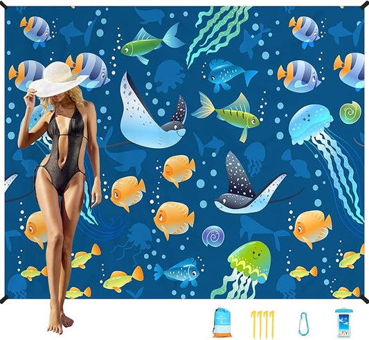 Beach Blanket Oversized Extra Large78 X110,Waterproof Sandproof Beach Blanket 2-8 Adults Lightweight Durable for Travel Camping Hiking Picnic