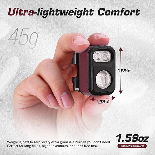 EverBrite Rechargeable LED Headlamp, Ultra-Light with Hat Clip, IP67 Waterproof, White/Red/Green Light, 7 Modes for Camping, Running and Backpacking-Purple