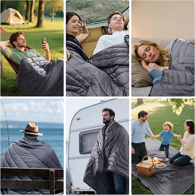 3M Thinsulate Insulation Camping Blanket, Packable, Lightweight Camp Quilt with Footbox, Zippered, Outdoor Sleeping Blanket for Backpacking, Travel, Stadium, Beach