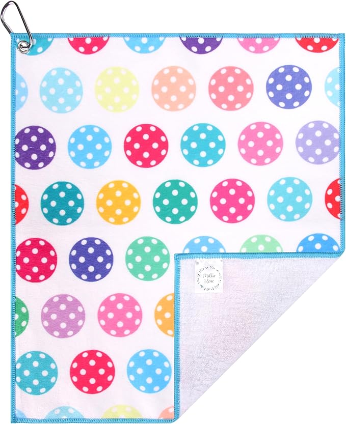 Millie Rose Pickleball Towels in Fashionable Prints - Cute 15x17 inch Microfiber & Cotton Athletic Towels with Carabiner Clip - Pickleball Accessories, Pickleball Gifts (Colorful Pickle)