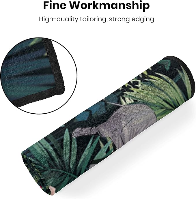Microfiber Golf Towel Tropical Rainforest Elephant with Palm Leaves Quick-Drying Portable Towel for Yoga Workout & Golf Sport