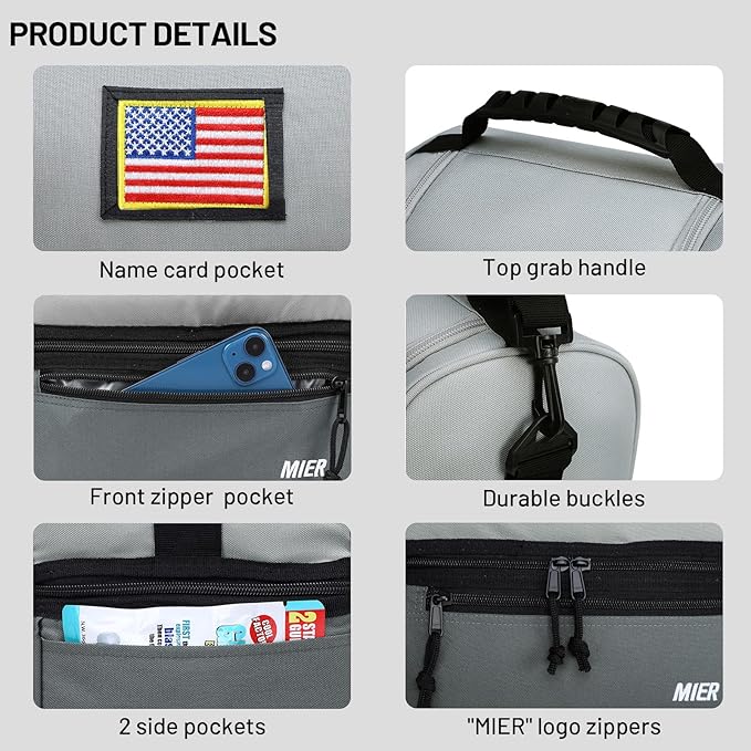 MIER Adult Lunch Box Insulated Lunch Bag Large Cooler Tote Bag for Men, Women, Double Deck Cooler （Dark Grey/Grey, Large）
