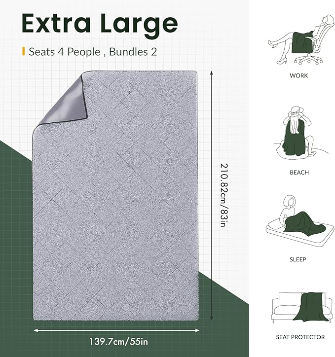 Titanker Outdoor Picnic Blankets, Camping Blanket Waterproof Blanket and Outdoor Pillow 2-in-1, 83''X 55'' Stadium Blanket with Storage Bag, Car Blanket for Hiking, Camping, Gradient Gray