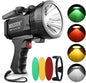 BIGSUN Rechargeable Spotlight, High Lumens 1000,000 LED Flashlight with Three Filter Lens, Built-in 10000mAh Battery Pack, Outdoor Handheld spot Light,for Farm,Hunting,Observe Animals