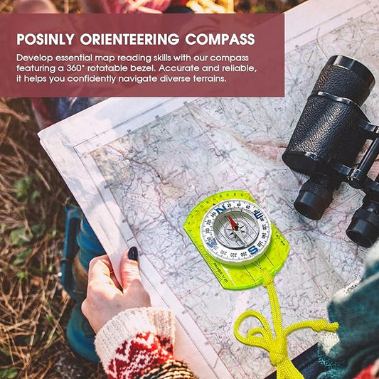 Posinly Advanced Orienteering Compass - Survival Whistle, Map Reading Field Compass for Camping, Hiking & Navigation, Great for Kids