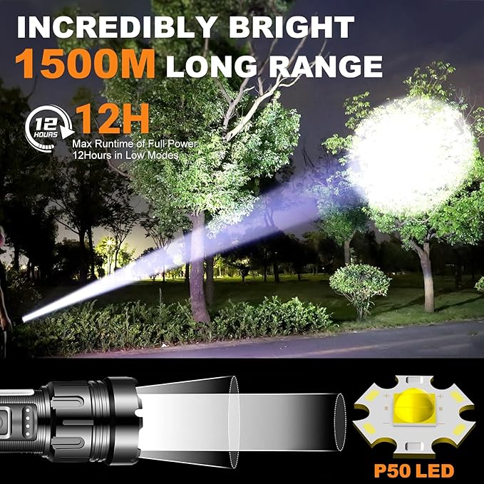 Led Flashlight Super Bright Flashlights Rechargeable High Lumens Torch 5 Modes Zoomable Waterproof for Camping Kids Adults Outdoor Hiking Emergency (L377-1pack)