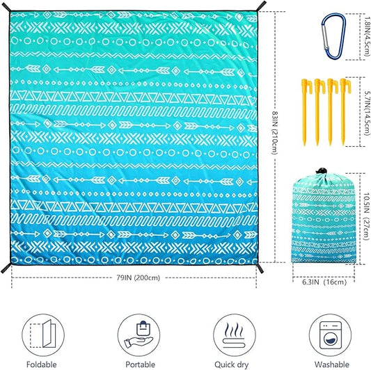 Beach Blanket Waterproof Sandproof Beach Mat 79" X 83" /10'x9'for 2-8 Adults Quick Drying Outdoor Picnic Mat Beach Accessories for Travel, Camping, Hiking