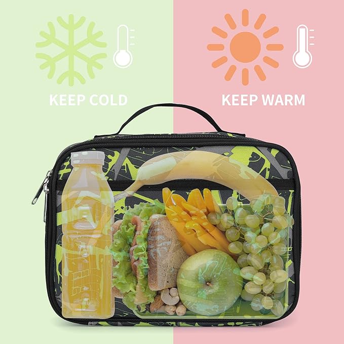 rickyh style Lunch Box with Padded Liner, Spacious Insulated Lunch Bag Durable Thermal Lunch Cooler Pack with Strap for Men Women Boys Girls Adults School Sports Beach Picnic Work Camp,2 Pocket