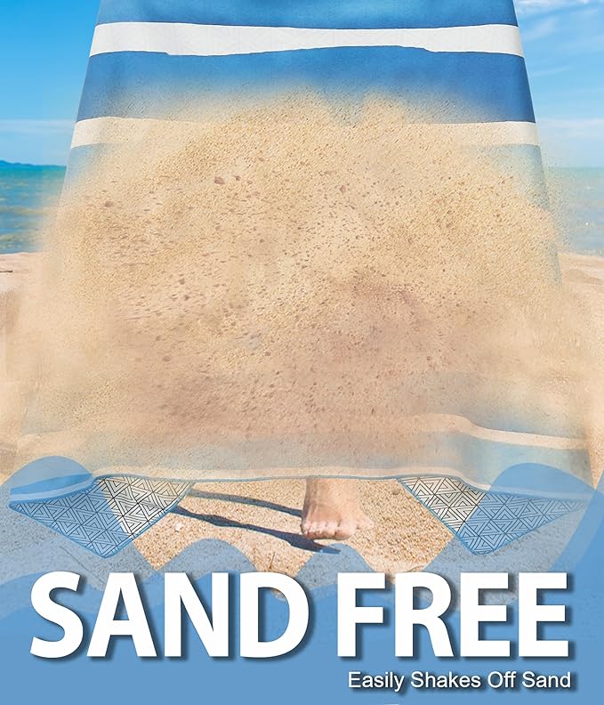 Microfiber Quick Dry Beach Towel – Lightweight Sand Free Oversized X-Large Towel Accessories Travel Must Have Swim Pool Yoga Camping Gear Summer Cruise Ship Compact Sandproof Item Gift Vertical Stripe
