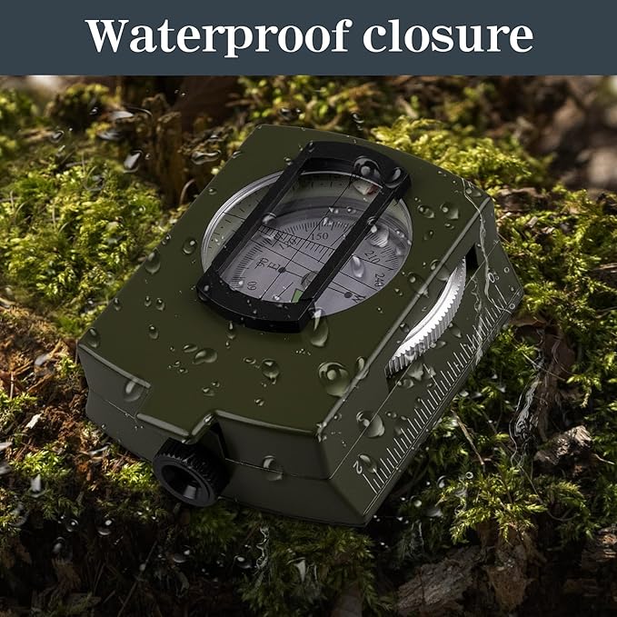 Compass Hiking Compass - Navigation, Pocket, Waterproof, Shockproof, Military - Hiking, Climbing, Biking, Exploring, Geology, Outdoor Activities