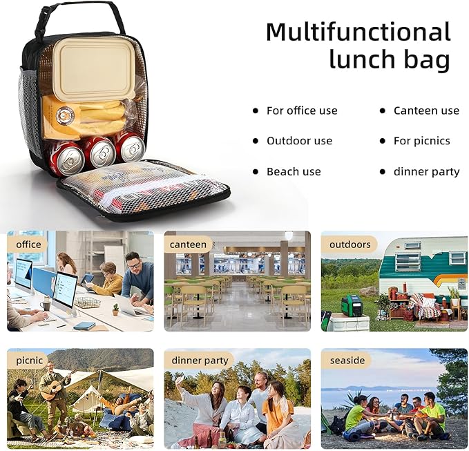 Lunch box Lunch bag for men women Insulated Lunchbox Lunch bags for Work Picnic Travel (Black)