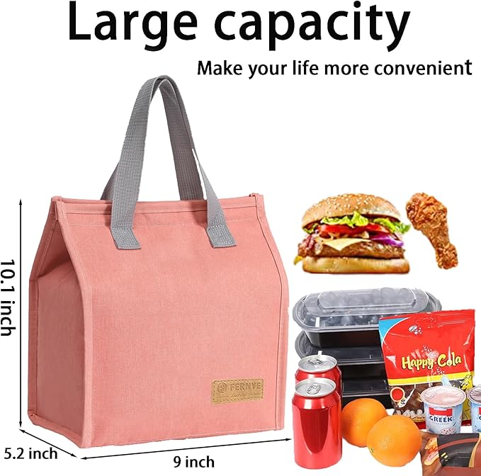 Lunch Bag for Women/Men,Waterproof Reusable Portable Lunch Tote,Lunch Box Bag.Thermal Cooler Bag Ideal for Work/Party/l/Travel/Picnic (Light Pink)