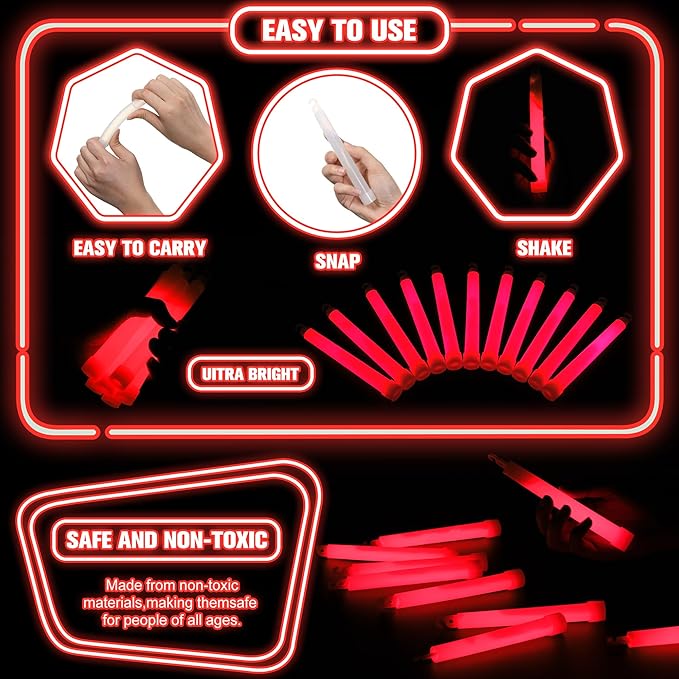 Sotiff 96 Pcs 6 Inch Large Bright Glow Sticks Light Sticks Halloween Favors Emergency Chem Sticks Cheer Stick for Party Activities Birthday Wedding Concerts Halloween Decor