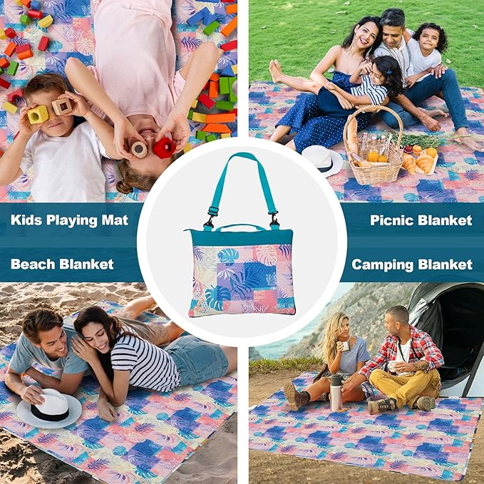 Picnic Blankets Extra Large, Waterproof Sandproof Packable Outdoor Beach Blanket Oversized 73x59”, 3-Layer Picnic Mat for Camping Hiking Travel Park with Easy-Carrying Tote Bag (Yellow Leaves)