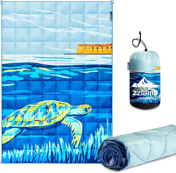 zzlamb Camping Blanket, Lightweight Cloak Puffy Down Alternative Travel Blanket, Portable & Windproof Warm Outdoor Blanket, Cozy Quilt Plane Car Picnic Hammock Beach Backpacking, 52x75in
