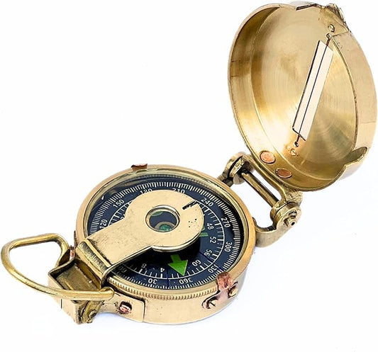 collectiblesBuy Vintage Old Style Military Compass Nautical Pocket Shiny Brass Navigational Instrument Pocket Compass | Engraved Gift for Husband, Son, Scouts, Camping, Hiking