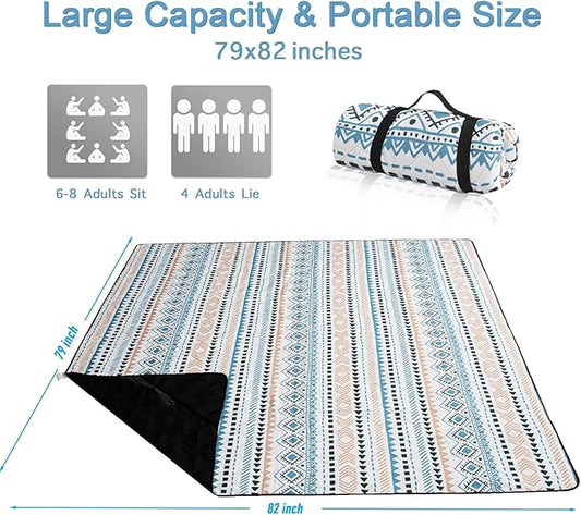 Picnic Blanket Extra Large(79" x 82"), 3-Layer Thickening Camping Blanket, Machine Washable Outdoor Blanket, Wear-Resistant, Soft and Comfortable, Sandproof Beach Mat for Beach, Park, Lawn