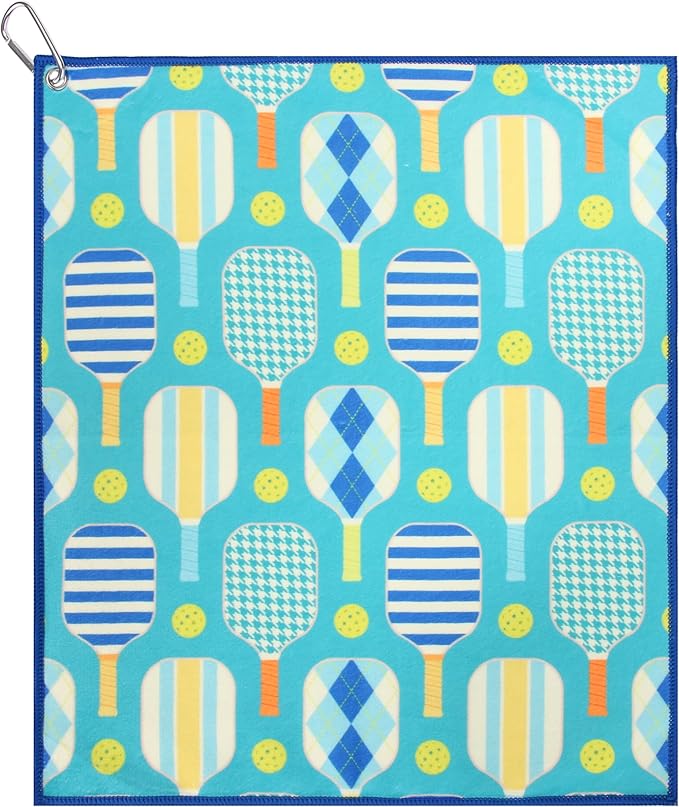 Millie Rose Pickleball Towels in Fashionable Prints - Cute 15x17 inch Microfiber & Cotton Athletic Towels with Carabiner Clip - Pickleball Accessories, Pickleball Gifts (Plaid Pickle)