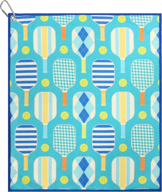 Millie Rose Pickleball Towels in Fashionable Prints - Cute 15x17 inch Microfiber & Cotton Athletic Towels with Carabiner Clip - Pickleball Accessories, Pickleball Gifts (Plaid Pickle)