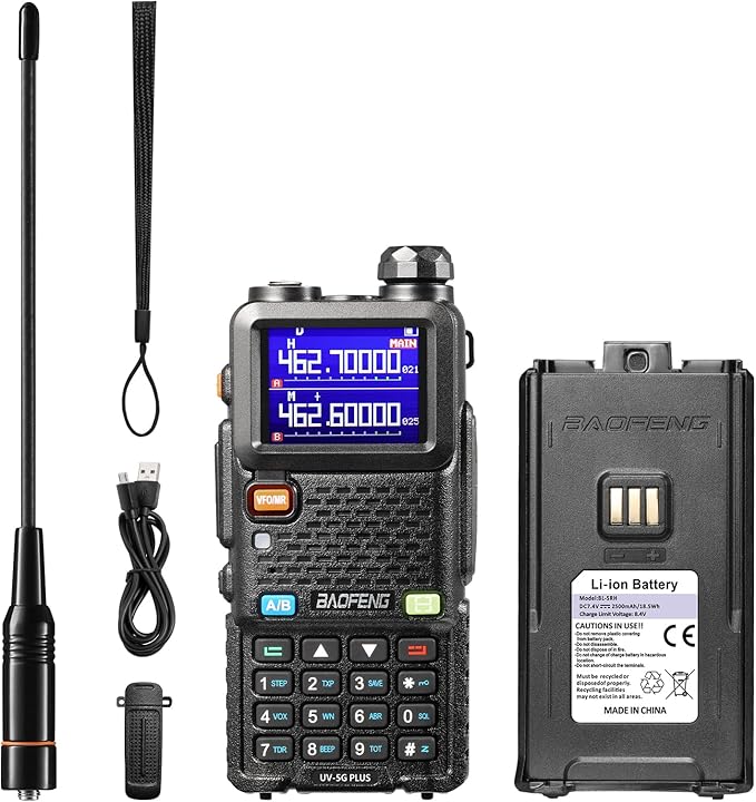 [Chirp Compatible] BAOFENG UV-5G Plus GMRS Handheld Radio, Long Rang Two way radio for Adult, 999 Channels, NOAA Receiver & Scanner, with 2500mAh Battery USB-C Port, 1 Pack