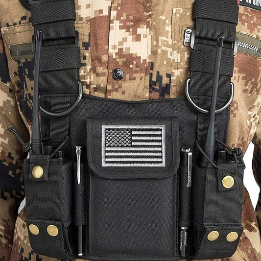 Radio Shoulder Holster Chest Harness Holder Vest Rig for Two Way Radio Chest Front Pack Pouch Walkie Talkie Case with Front Pouches for Kenwood Arcshell Retevis Baofeng UV-5R F8HP UV-82 888S (2Pack)