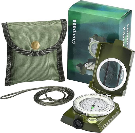 Military Lensatic Sighting Compass Survival with Carrying Bag, Compass for Hiking,Waterproof and Shakeproof, Army Green