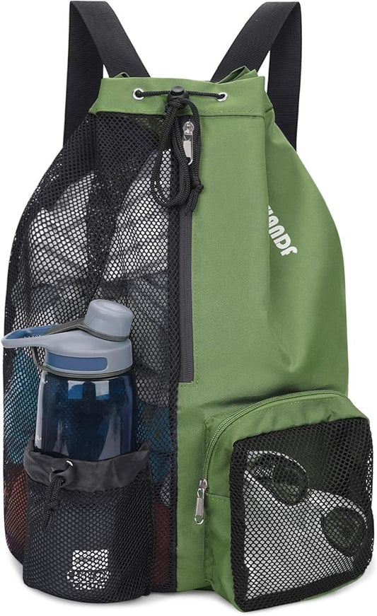 WANDF Swim Bag Mesh Drawstring Backpack with Wet Pocket for Swimming, Gym, and Workout Gear